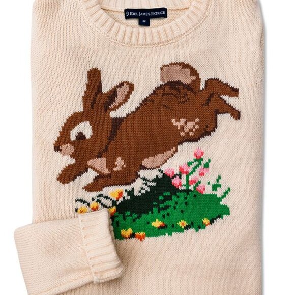 Kiel James Patrick Bunny Rabbit Ivory Easter Sweater Large - Picture 2 of 3
